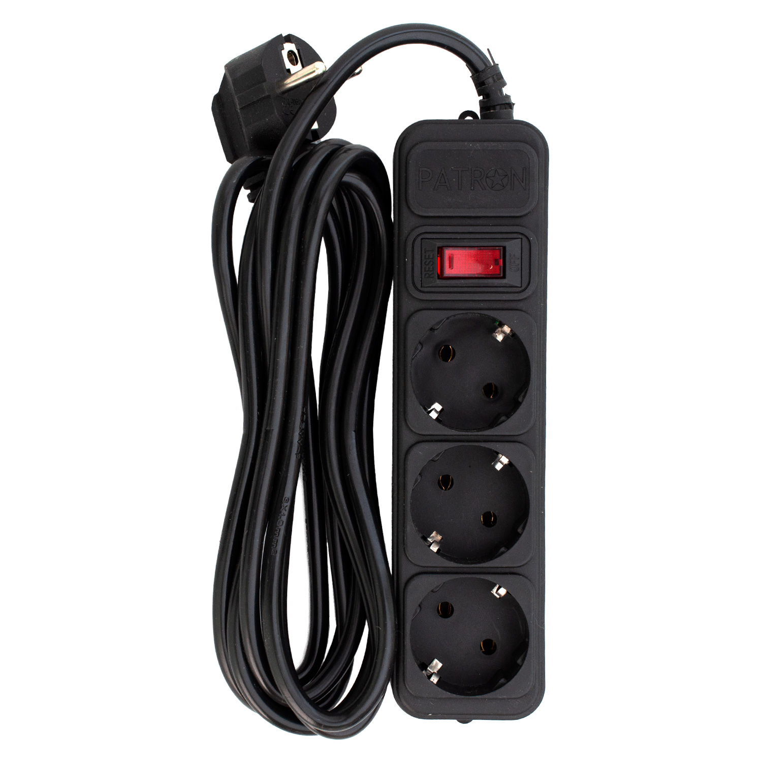 Фільтр мережевий 3 розетки, 3 м, 10 А, 250 В, 3*1мм2, чорний Patron (SP-1033)